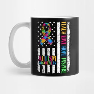 Autism Awareness Ribbon Mom Dad American Flag Autism Mug